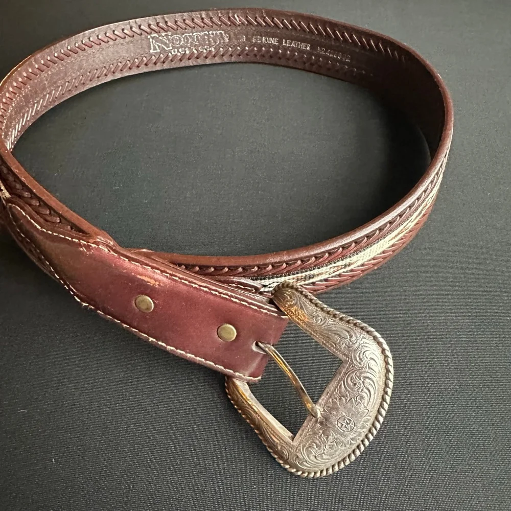 Men's Noona Brown Leather Belt with Silver Buckle